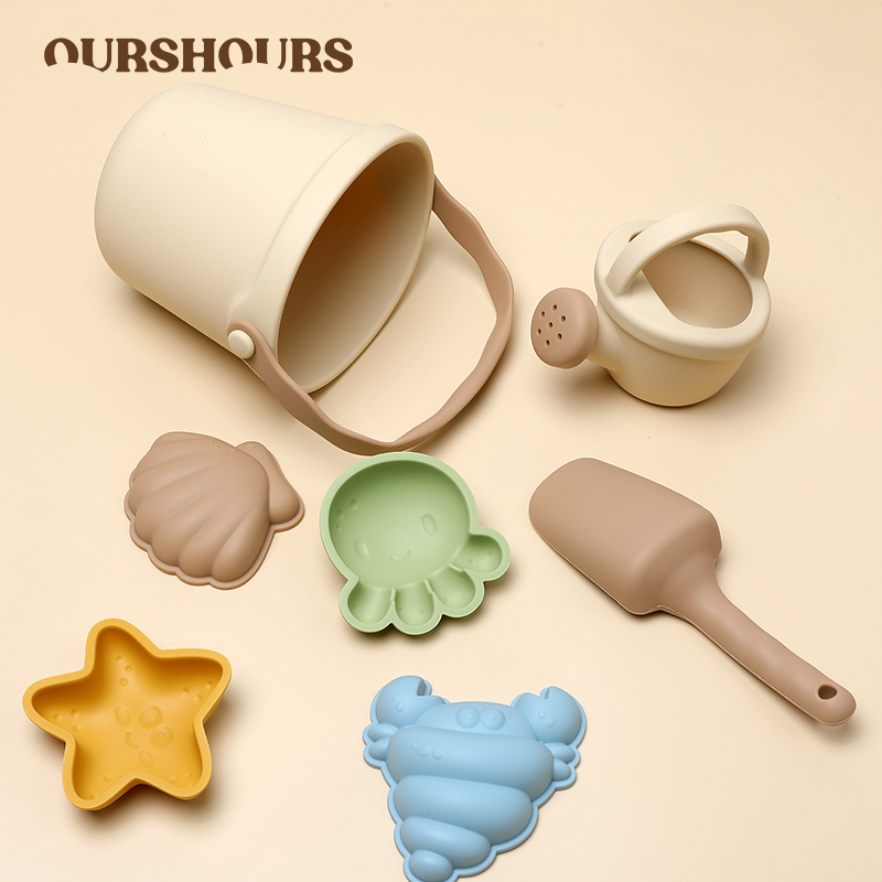 Kids Outdoor Storage - 7Pcs Kids Silicone Beach Toys Set