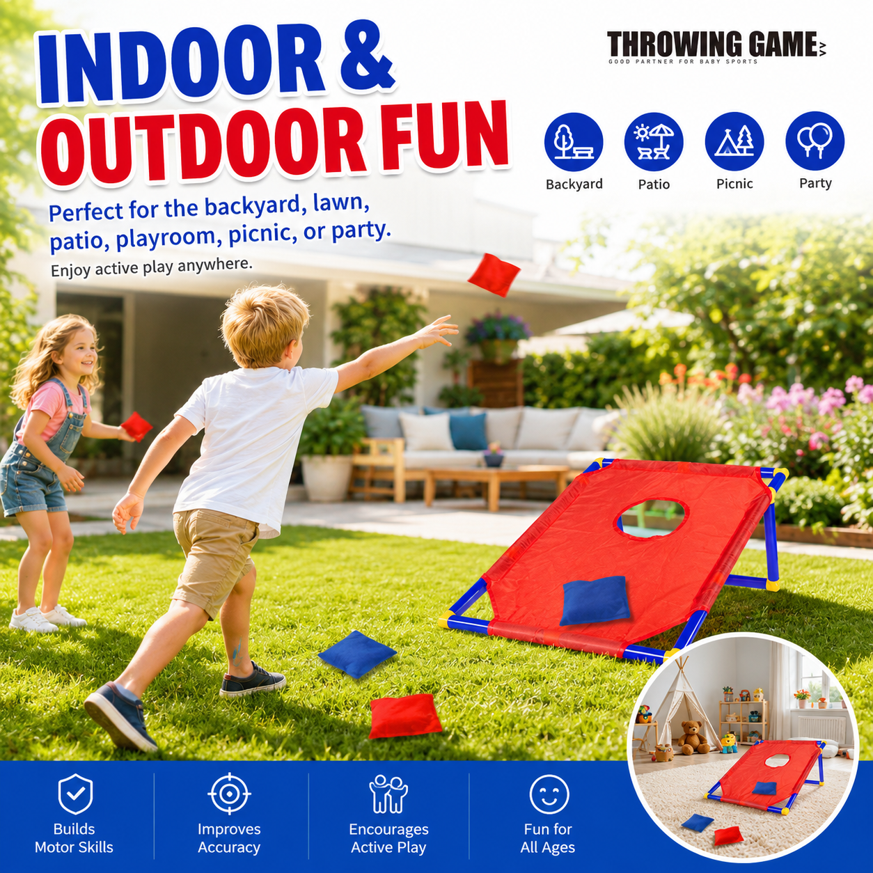 Kids Indoor Outdoor Games - Kids Bean Bag Toss Game Set