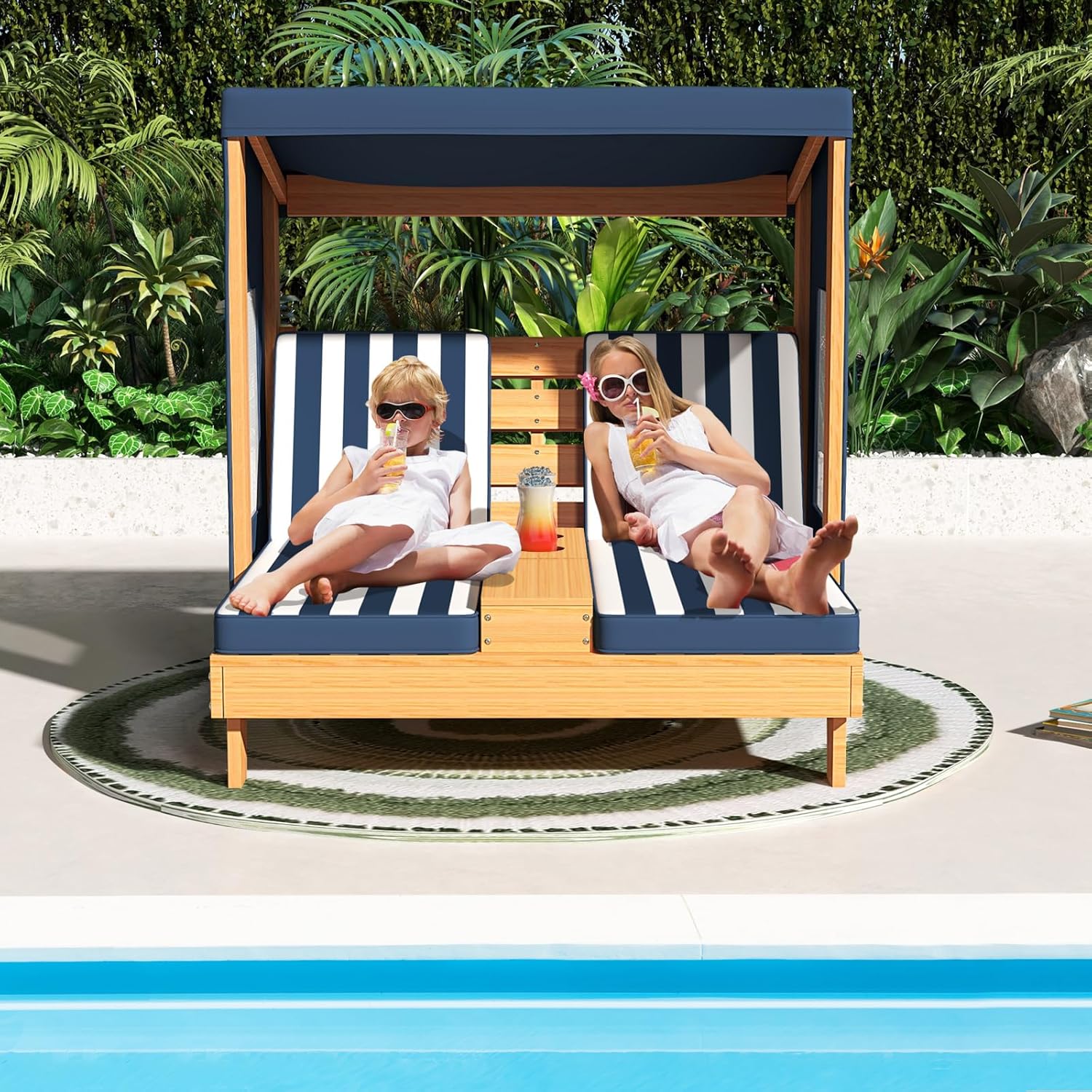 Kids Double Chaise Lounge Outd - Kids Outdoor Loungers review and price