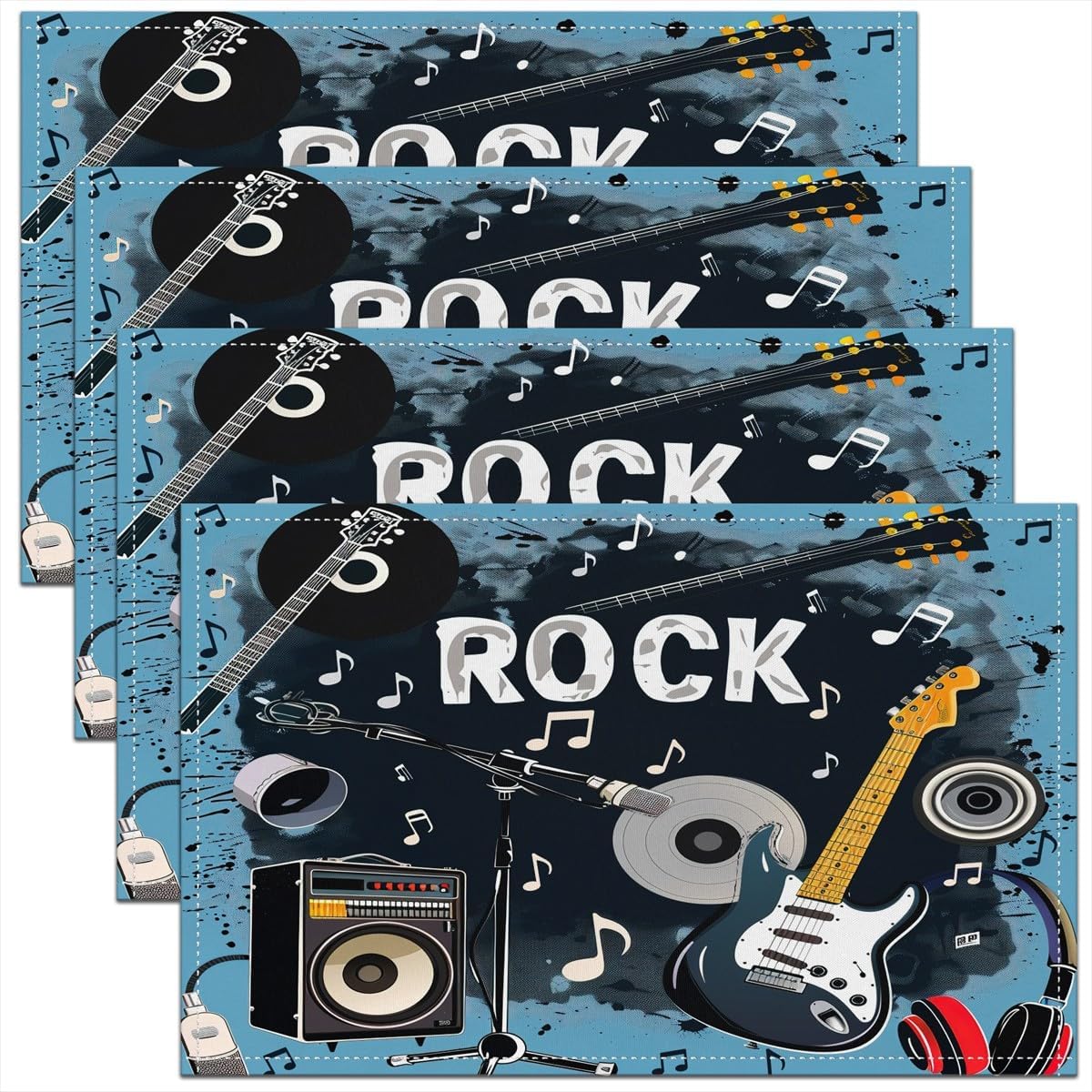 Rock Music Placemats Set of 4  - Kids Outdoor Dining Set review and price