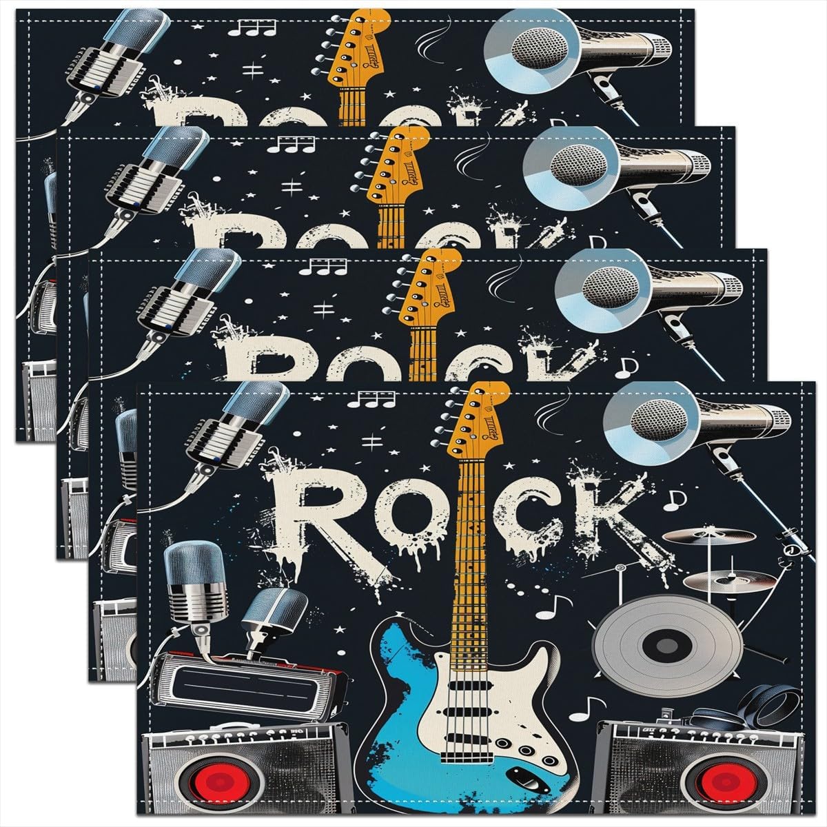 Rock Music Placemats Set of 4  - Kids Outdoor Dining Set review and price